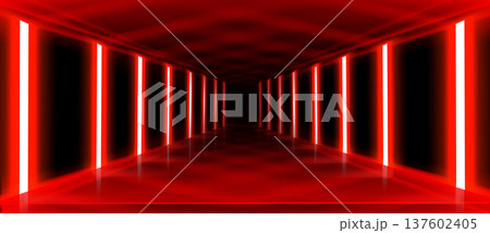Dark tunnel with glowing neon red LED lights Dark tunnel with glowing neon red LED lights 137602405