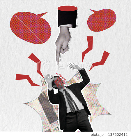 Collage showcasing corporate pressure and market chaos. 137602412