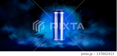 Energy drink can with explosive blue powder effect 137602413