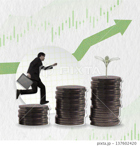 Collage illustrating financial growth and success with dynamic elements. Collage illustrating financial growth and success with dynamic elements. 137602420