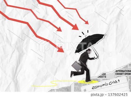 Collage depicting financial risks and crisis anticipation. Collage depicting financial risks and crisis anticipation. 137602425