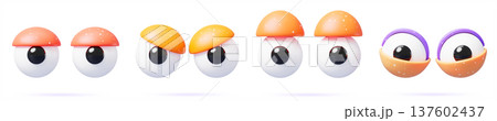 3D googly eyes set with color eyelids, comic character eyeballs for animated expression in design. Funny plastic round doll eyes, playful look, angry, surprise, delight and affection. 3D illustration 3D googly eyes set with color eyelids, comic character eyeballs for animated expression in design. Funny plastic round doll eyes, playful look, angry, surprise, delight and affection. 3D illustration 137602437