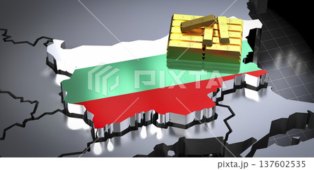 Bulgaria map and flag, gold ingots - 3D illustration Bulgaria map and flag, gold ingots - 3D illustration 137602535