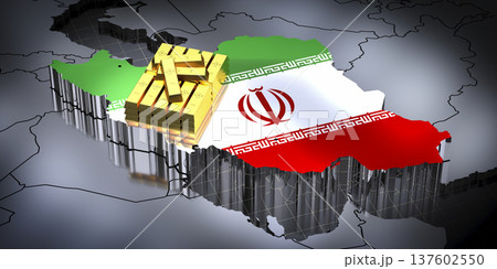 Iran map and flag, gold ingots - 3D illustration Iran map and flag, gold ingots - 3D illustration 137602550