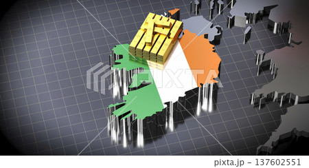 Ireland map and flag, gold ingots - 3D illustration Ireland map and flag, gold ingots - 3D illustration 137602551