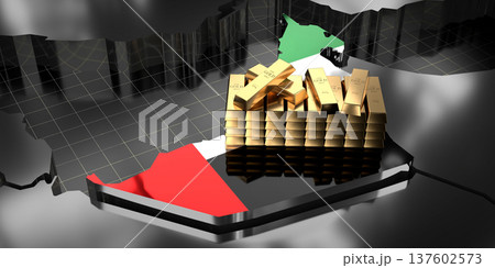 United Arab Emirates map and flag, gold ingots - 3D illustration United Arab Emirates map and flag, gold ingots - 3D illustration 137602573