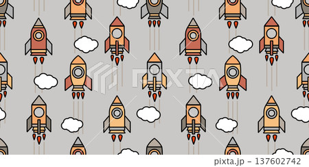 ロケットと雲の連続模様イラスト素材 137602742