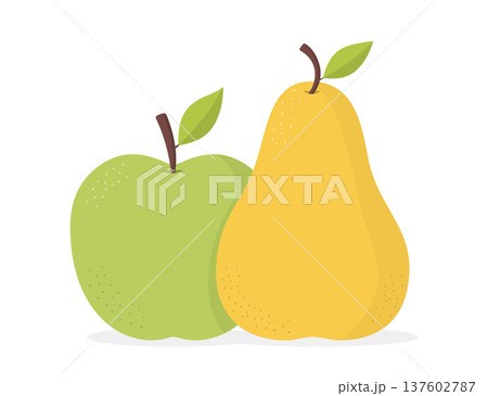 Green Apple and Yellow Pear Illustration 137602787