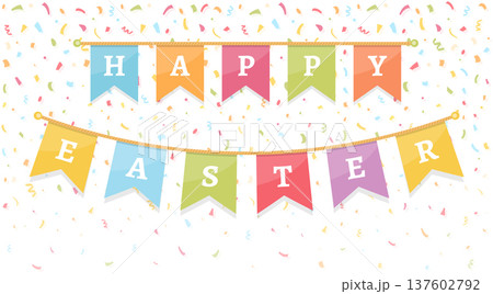 Happy Easter Banner with Confetti Background Happy Easter Banner with Confetti Background 137602792