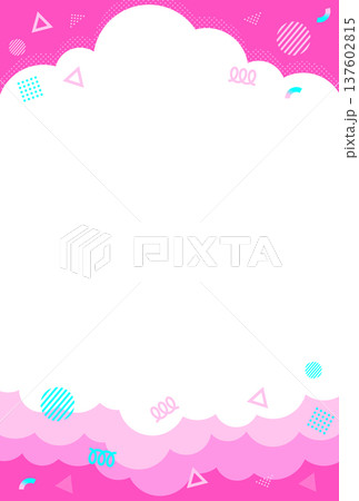 ハガキサイズ 爽やかで明るくポップなモコモコの雲の背景素材 可愛いイラスト ピンク 137602815