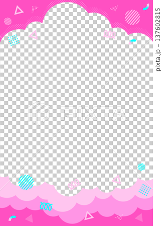 ハガキサイズ 爽やかで明るくポップなモコモコの雲の背景素材 可愛いイラスト ピンク 137602815