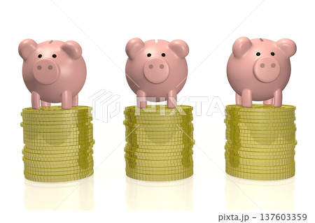 Piggy-banks and money - 3D illustration 137603359