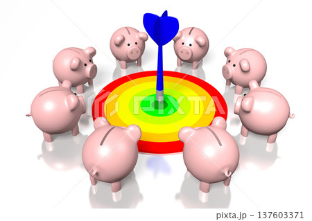Piggy-bank, dartboard - 3D illustration Piggy-bank, dartboard - 3D illustration 137603371