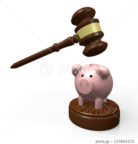 Piggy-bank and govel - vertict concept - 3D illustration Piggy-bank and govel - vertict concept - 3D illustration 137603372