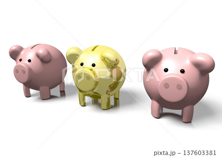 Pink and golden piggy-banks - 3D illustration 137603381