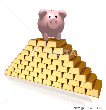 Piggy-bank and gold - 3D illustration Piggy-bank and gold - 3D illustration 137603386