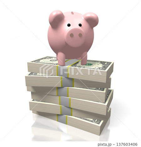Piggy-bank and money - 3D illustration Piggy-bank and money - 3D illustration 137603406