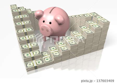 Piggy-bank and money - 3D illustration Piggy-bank and money - 3D illustration 137603409