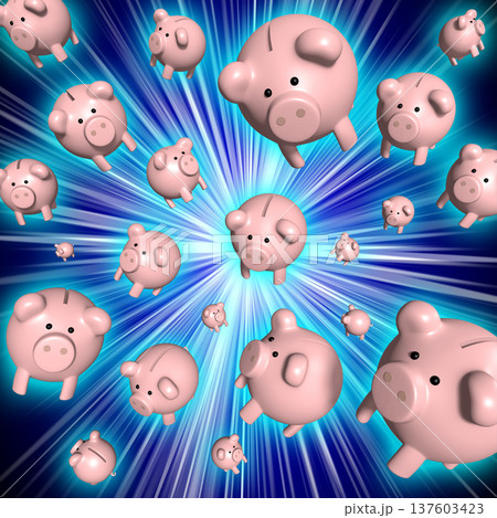 Piggy-banks, blue background - 3D illustration 137603423
