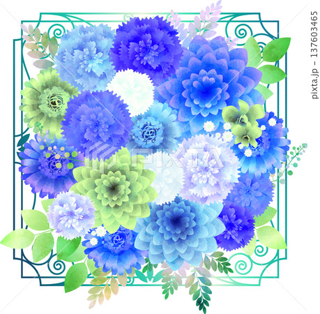 ブルー系の花束・アイアングリーン 137603465