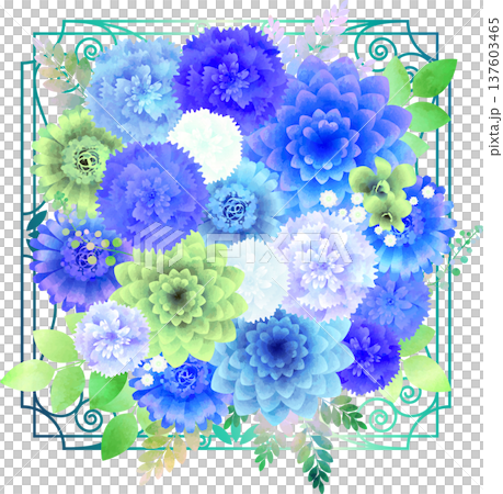 ブルー系の花束・アイアングリーン 137603465