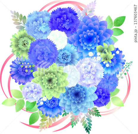 ブルー系の花束・リボンピンク 137603467