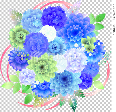 藍色花束和粉紅色絲帶 137603467