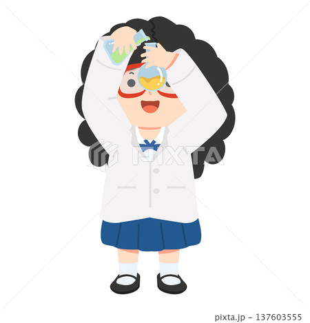 Girl in Lab Coat Conducting Science Experiment Girl in Lab Coat Conducting Science Experiment 137603555