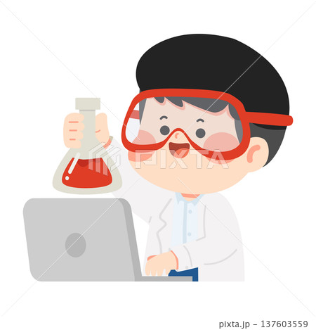Child Scientist With Flask and Laptop 137603559