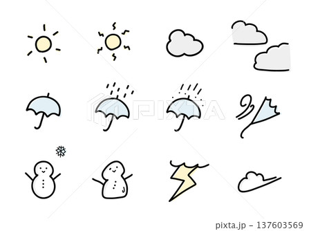 手描きのお天気マークのイラストセット 手描きのお天気マークのイラストセット 137603569