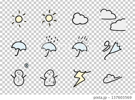 手描きのお天気マークのイラストセット 手描きのお天気マークのイラストセット 137603569