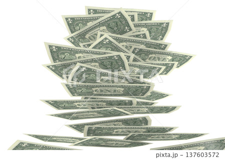 Falling one dollar bills - 3D illustration Falling one dollar bills - 3D illustration 137603572