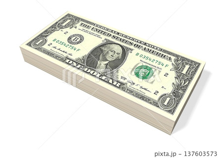 Pile of one dollar bills on white background - 3D illustration Pile of one dollar bills on white background - 3D illustration 137603573