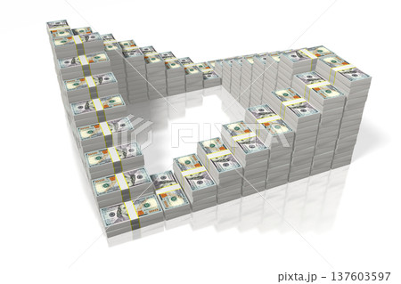 Many stacked hundred dollar bills - 3D illustration 137603597