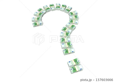 Hundred euro bills in question mark shape - 3D illustration Hundred euro bills in question mark shape - 3D illustration 137603666