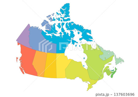 Canada political map of administrative divisions - provinces and territories. Rainbow spectrum colorful blank vector map. Canada political map of administrative divisions - provinces and territories. Rainbow spectrum colorful blank vector map. 137603696