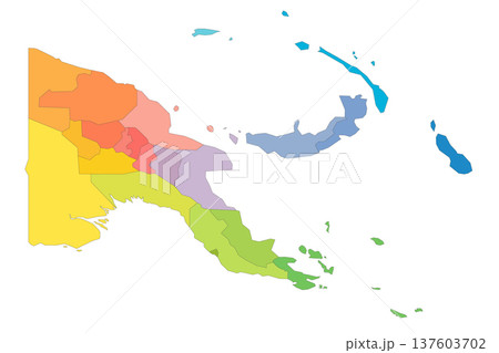 Papua New Guinea political map of administrative divisions - provinces, autonomous region and National Capital District. Rainbow spectrum colorful blank vector map. Papua New Guinea political map of administrative divisions - provinces, autonomous region and National Capital District. Rainbow spectrum colorful blank vector map. 137603702