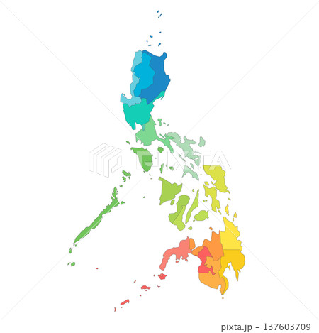 Philippines political map of administrative divisions - regions. Rainbow spectrum colorful blank vector map. Philippines political map of administrative divisions - regions. Rainbow spectrum colorful blank vector map. 137603709