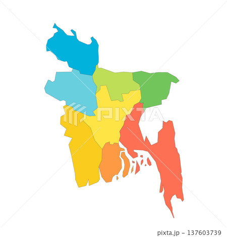 Bangladesh political map of administrative divisions - divisions. Rainbow spectrum colorful blank vector map. 137603739