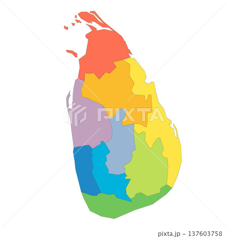 Sri Lanka political map of administrative divisions - provinces. Rainbow spectrum colorful blank vector map. 137603758