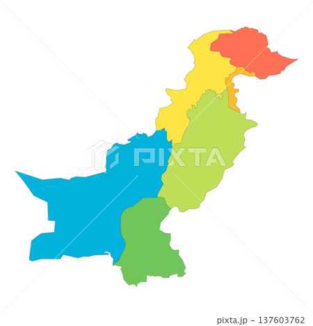 Pakistan political map of administrative divisions - provinces and autonomous territories. Rainbow spectrum colorful blank vector map. Pakistan political map of administrative divisions - provinces and autonomous territories. Rainbow spectrum colorful blank vector map. 137603762