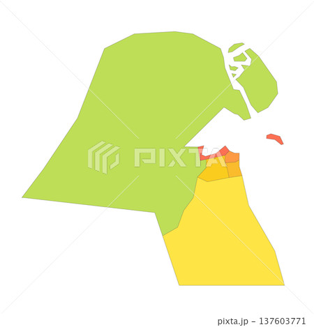Kuwait political map of administrative divisions - governorates. Rainbow spectrum colorful blank vector map. Kuwait political map of administrative divisions - governorates. Rainbow spectrum colorful blank vector map. 137603771