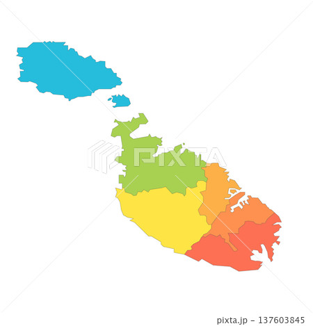 Malta political map of administrative divisions - regions. Rainbow spectrum colorful blank vector map. Malta political map of administrative divisions - regions. Rainbow spectrum colorful blank vector map. 137603845