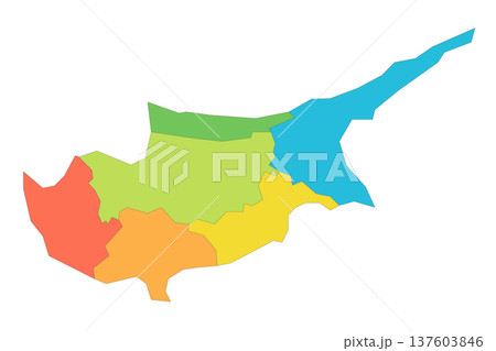 Cyprus political map of administrative divisions - districts. Rainbow spectrum colorful blank vector map. Cyprus political map of administrative divisions - districts. Rainbow spectrum colorful blank vector map. 137603846