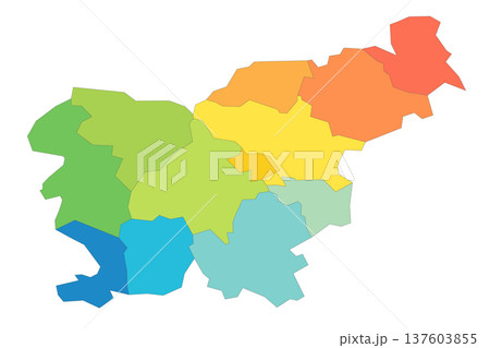 Slovenia political map of administrative divisions - statistical regions. Rainbow spectrum colorful blank vector map. Slovenia political map of administrative divisions - statistical regions. Rainbow spectrum colorful blank vector map. 137603855