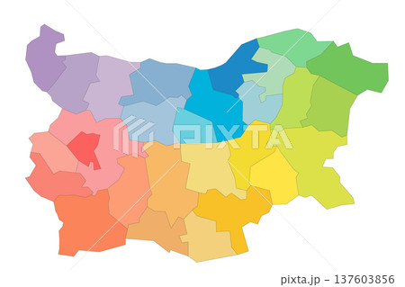 Bulgaria political map of administrative divisions - provinces and regions. Rainbow spectrum colorful blank vector map. Bulgaria political map of administrative divisions - provinces and regions. Rainbow spectrum colorful blank vector map. 137603856