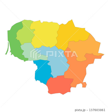 Lithuania political map of administrative divisions - counties. Rainbow spectrum colorful blank vector map. Lithuania political map of administrative divisions - counties. Rainbow spectrum colorful blank vector map. 137603861