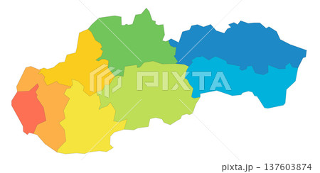 Slovakia political map of administrative divisions - regions. Rainbow spectrum colorful blank vector map. 137603874