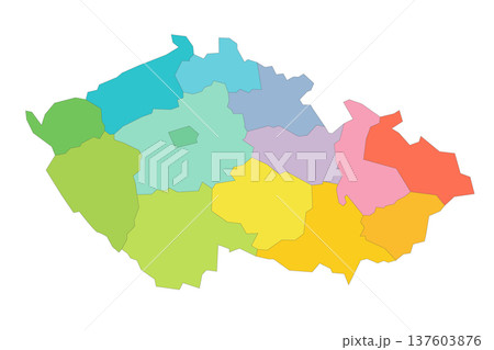 Czech Republic political map of administrative divisions - regions. Rainbow spectrum colorful blank vector map. 137603876