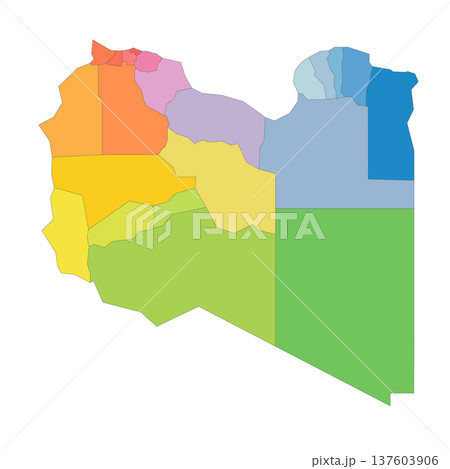 Libya political map of administrative divisions - districts. Rainbow spectrum colorful blank vector map. Libya political map of administrative divisions - districts. Rainbow spectrum colorful blank vector map. 137603906